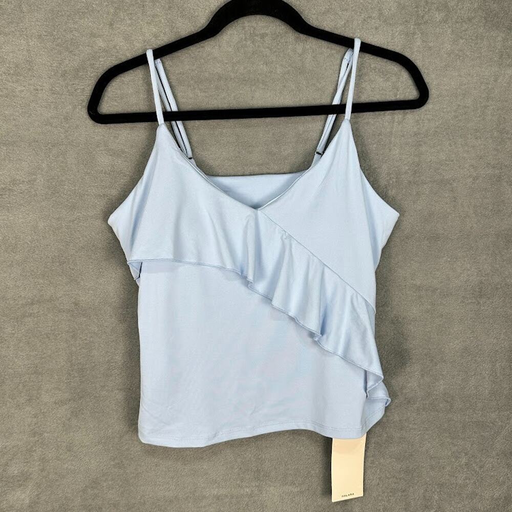 Halara Top Womens Medium Blue Ruffle Sleeveless Padded Stretch Comfort Resort